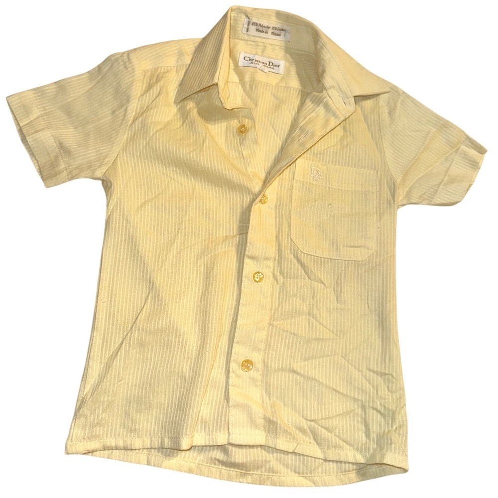 VINTAGE Christian Dior‎ Kids Yellow Short Sleeve Button Up Shirt SIZE 4